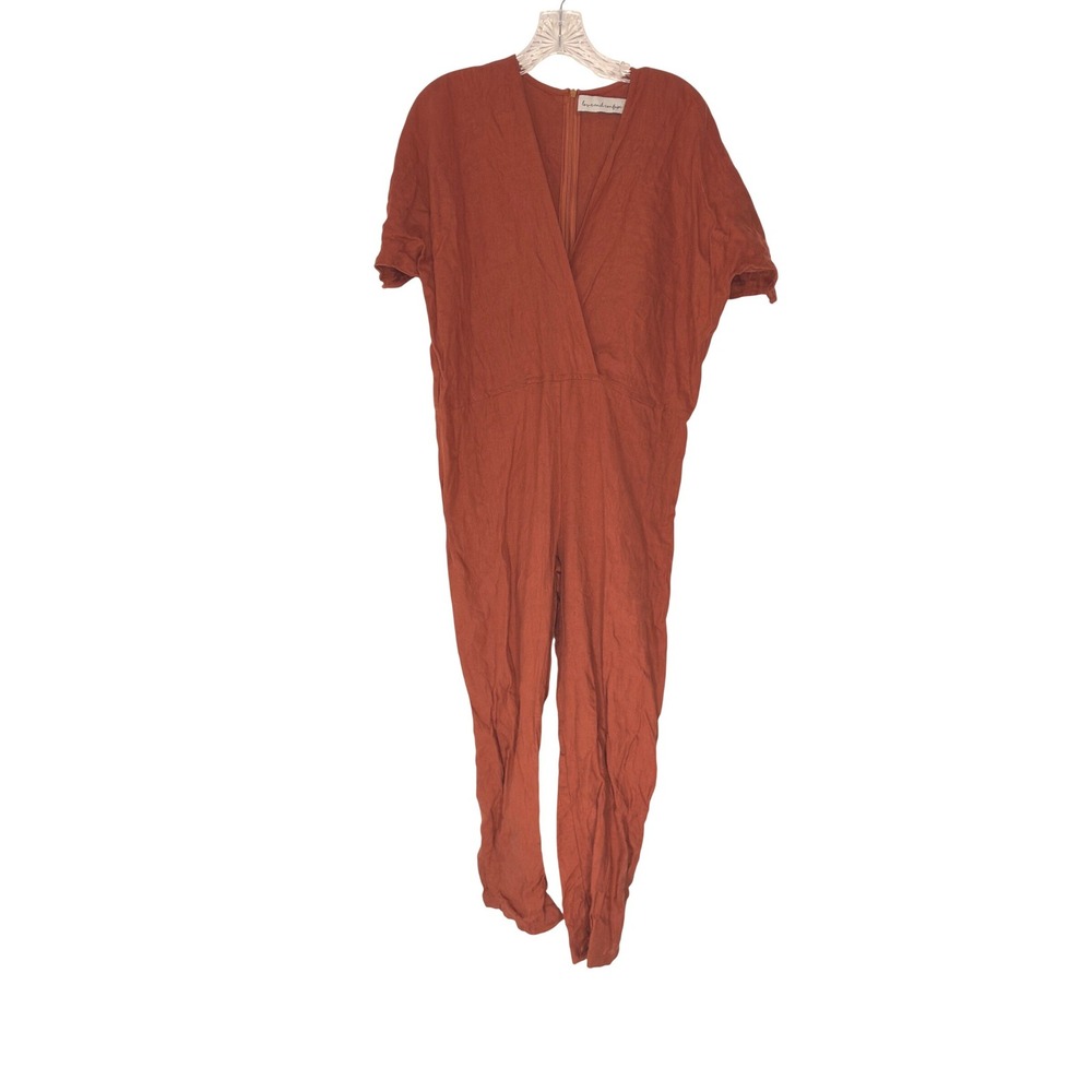 Love and Confuse Aurora Linen Jumpsuit Rust V-Neck Casual Short Sleeve‎ Small